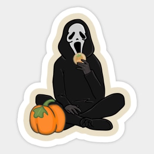 Ghostface eating pursburry pumpkin cookie Sticker